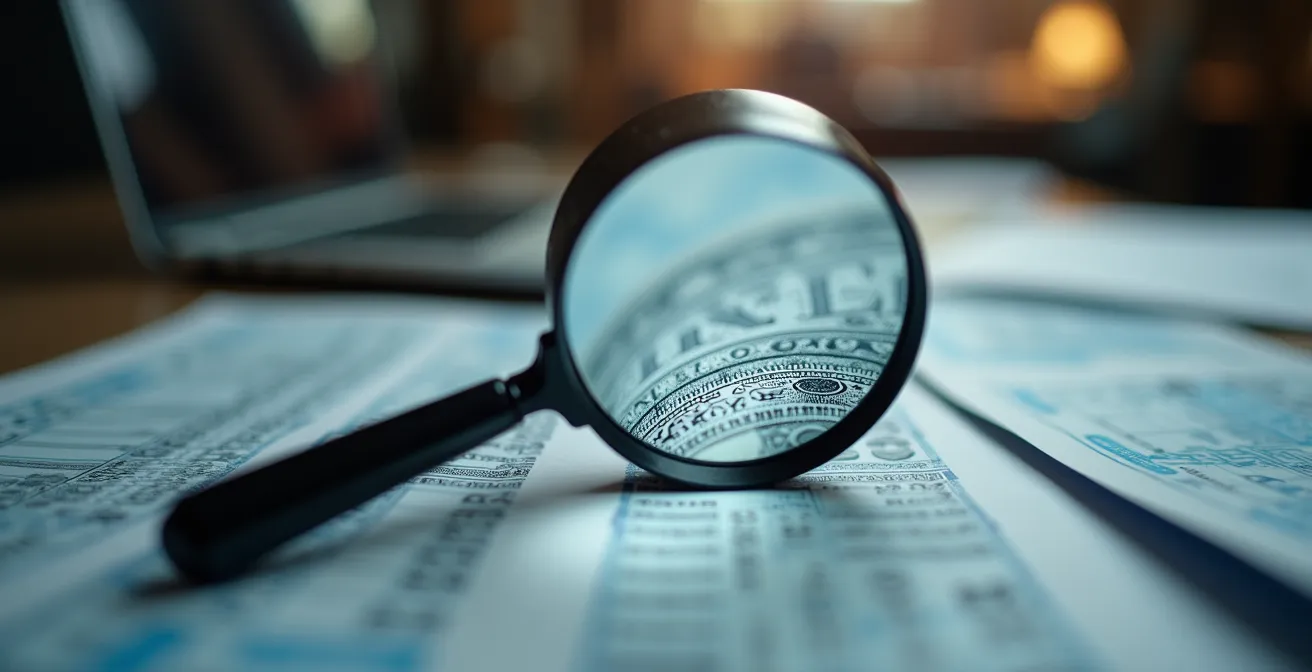Loupe examinant des détails financiers